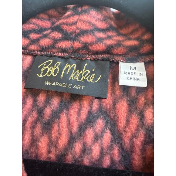 Bob Mackie Wearable Art Orange and Black Boho Print Button Down Fleece Jacket - Picture 2 of 8